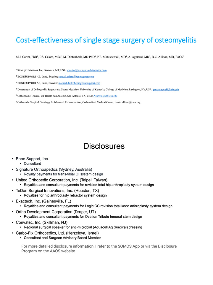 Cost Effectiveness of Single Stage Surgery for Osteomyelitis