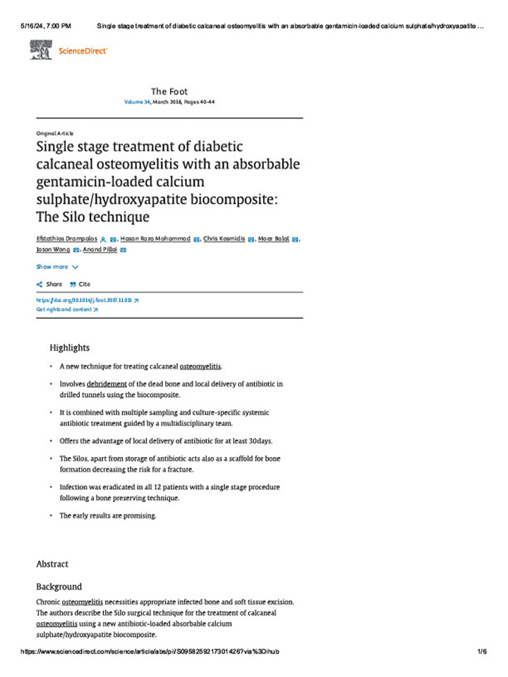 Single-stage treatment of Diabetic Calcaneal Osteomyelitis