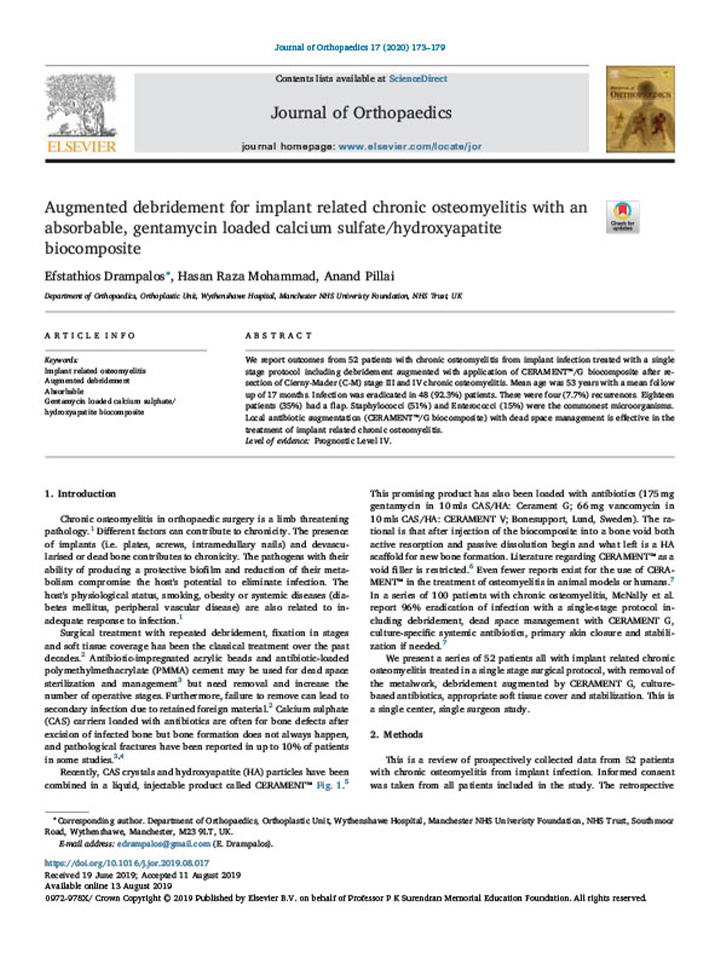 Augmented Debridement for Implant Related Chronic Osteomyelitis