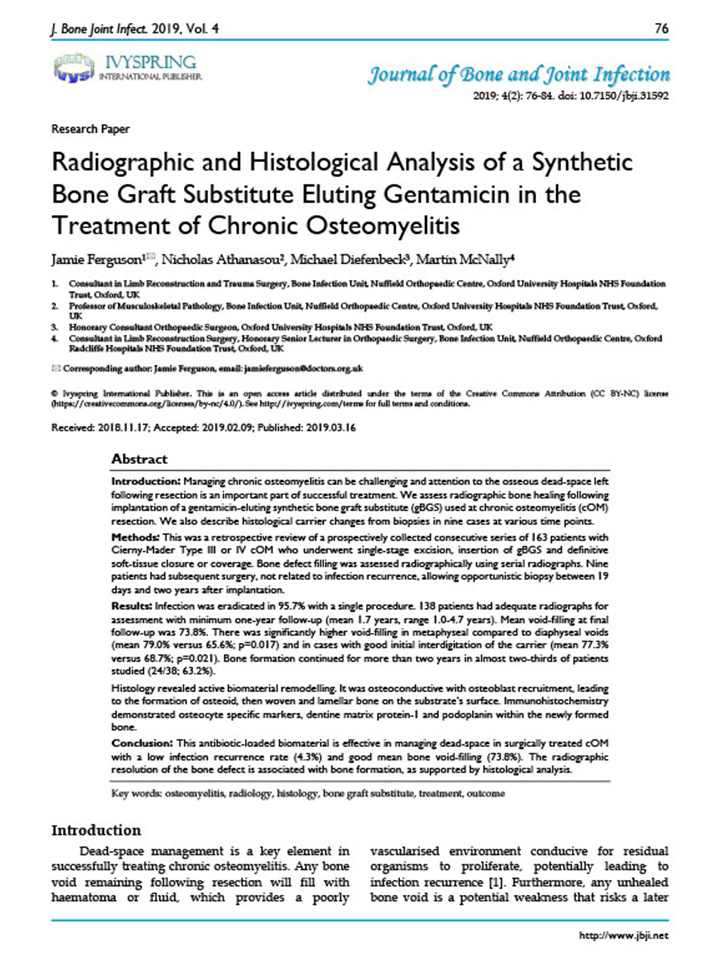 Radiographic and Histological Analysis of a Synthetic Bone-Graft Substitute