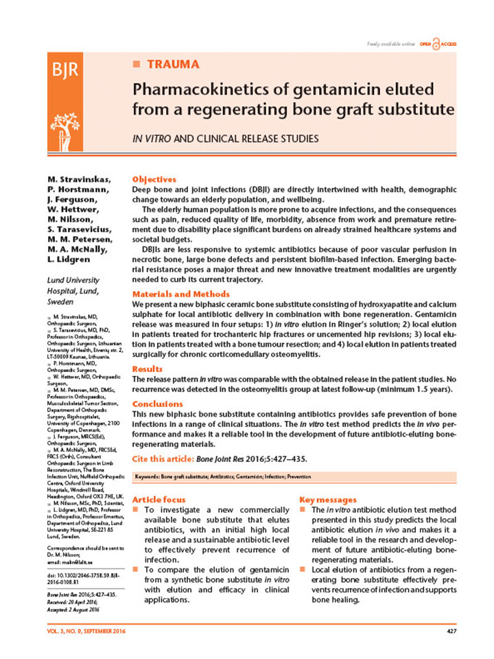 Pharmacokinetics of Gentamicin Eluted...