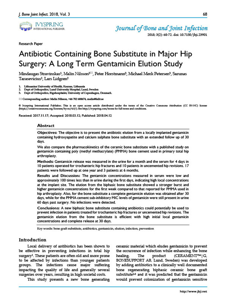 Antibiotic Containing Bone Substitute in Major Hip Surgery